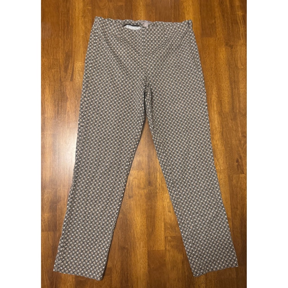 J. Jill Women 4 Black Tan Geometric Diamond Print Stretch Slim Leg Side Zip Pant